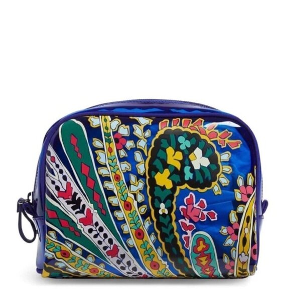 NWOT Vera Bradley Medium Cosmetic Bag Romantic Paisley Blue Plastic - Picture 1 of 9
